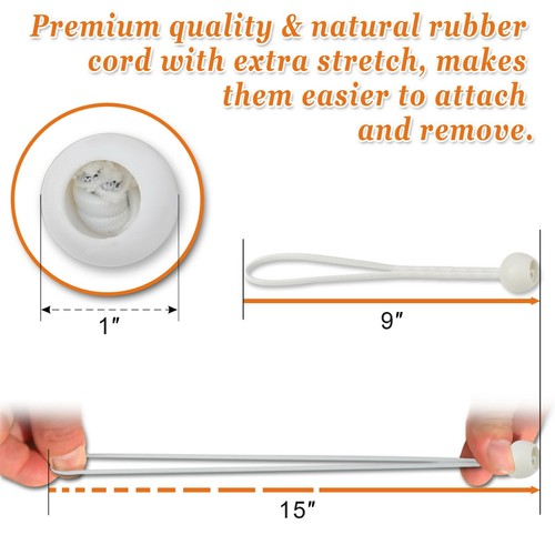 20/50/100 6/ 9" Ball Bungees Tarp Party Tent Tie Down Canopy Gazebo White Cords - Picture 4 of 22