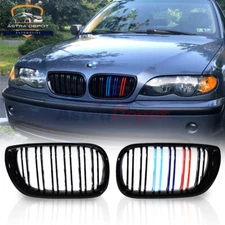 Gloss Black M-Color Kidney Grill for 2002-2005 BMW E46 Sedan 320i 325i 330i LCI