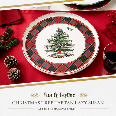 スポード　SpodeChristmas Spode Tartan Plaid Lazy Susan - Christmas Tree Rotating Spice Rack
