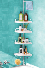 4 Tiers Shower Corner Pole Caddy Shelves Telescopic Bathroom Wall Storage Rack