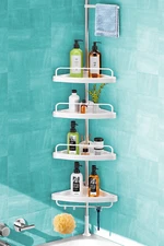4 Tiers Shower Corner Pole Caddy Shelves Telescopic Bathroom Wall Storage Rack