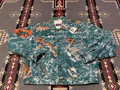 Pro Player Miami Dolphins Denim Jacket M Graffiti NFL 90s
