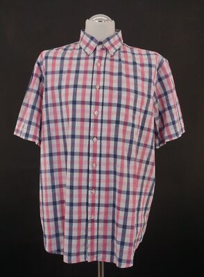 BRAX Hemd Freizeithemd XL weiß blau kariert Kurzarm Button-Down Baumwolle B384