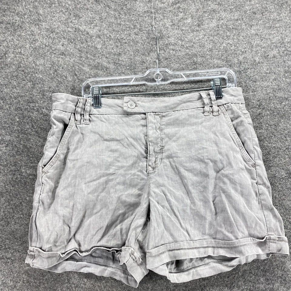 Pantalones Cortos Level 99 Mujer 30 Plus Gris tiro medio Chino Puños Lino Forrado Bolsillos Foto 3 de 4