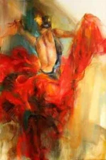 LMOP1586L abstract dancing red dress girl hand painted oil painting art canvas