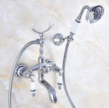 Polished Chrome Bathtub Clawfoot Faucet Mixer Tap Telephone Handheld Shower