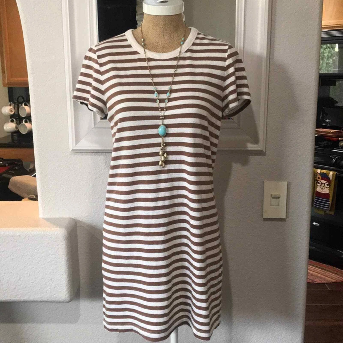 Lou Grey Ann Taylor Loft Striped Knit Dress Tan White Soft T