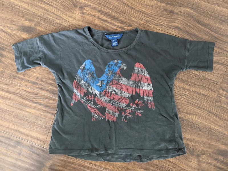NWOT Size 7 S Ralph Lauren American Eagle Girl Tshirt Tee Gray Top Bat Wing