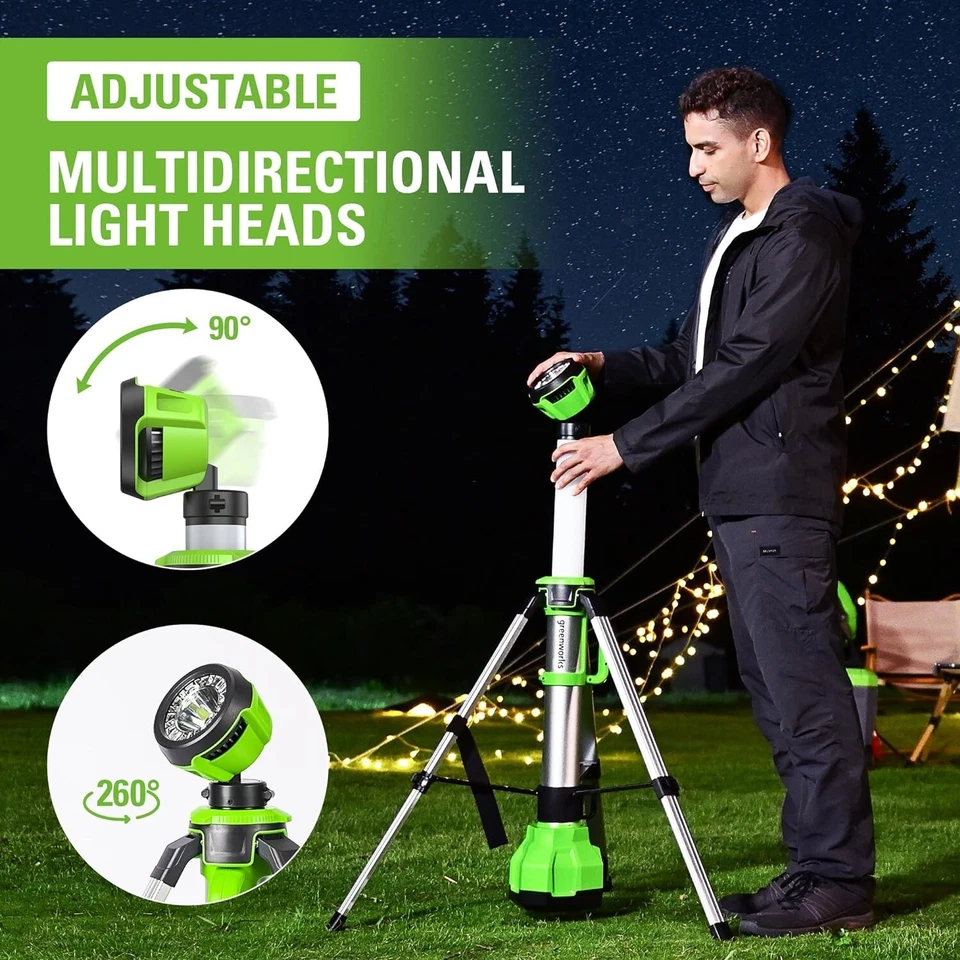 Greenworks 24V Work Light with Tripod Stand Max 2200 Lumens 4 Modes Extendable - Image 3 of 4