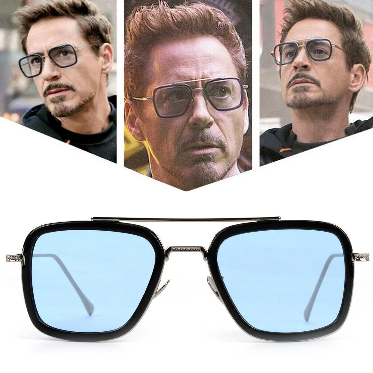 Retro Iron Man Sunglasses Tony Stark Glasses Square Metal Frame ...