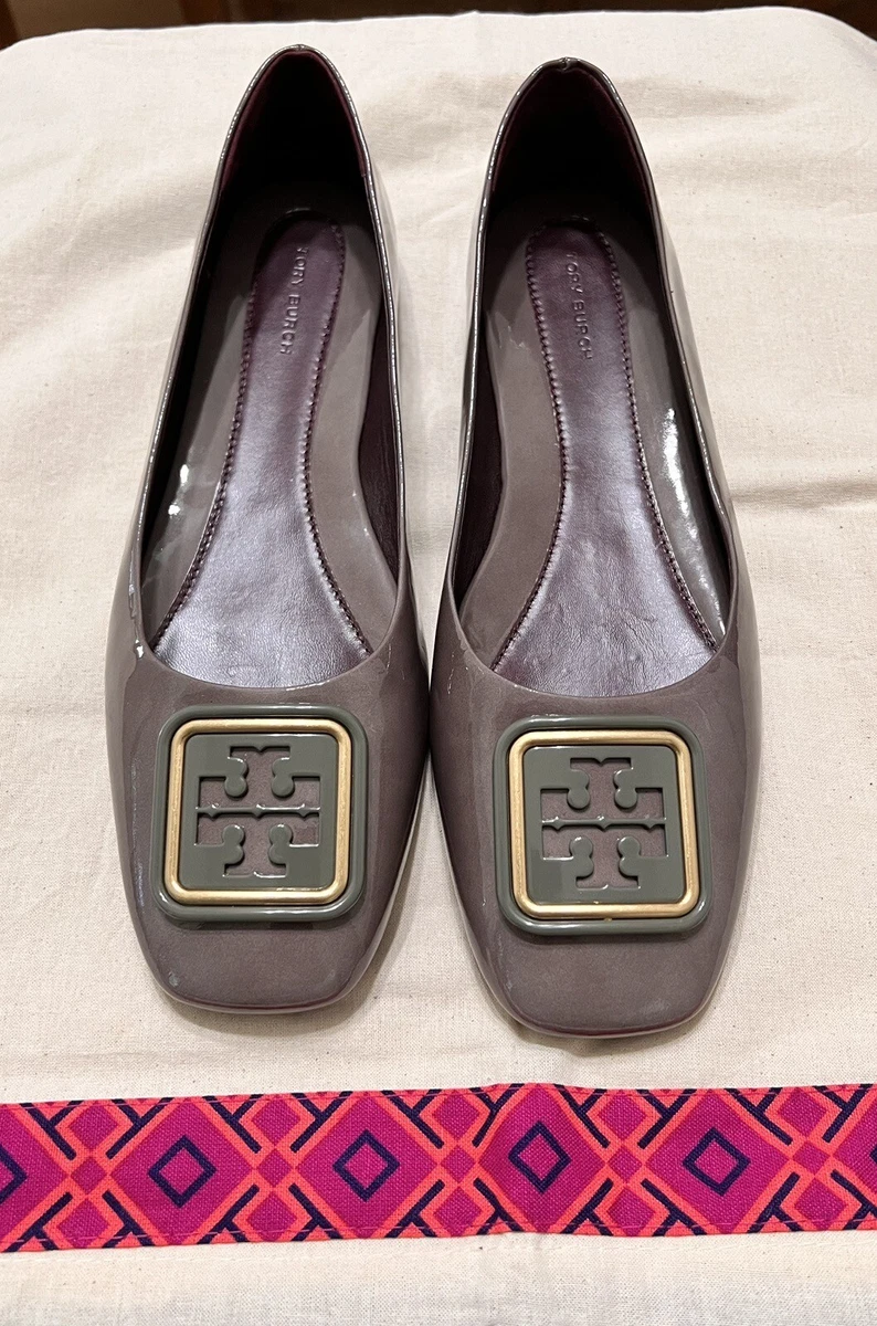 Tory Burch Georgia Square Toe Leather Ballet Flats Smoke Gray Size 9.5 NWT