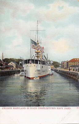 USS Maryland Cruiser US Navy Ship Dock Charlestown Navy Yard MA 1905c postcard