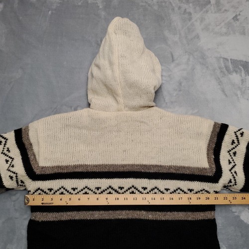 Shangri La Nook Sweater Mens Small Black Cream 100% Wool Hooded Nepal Zip Jacket - Picture 10 of 10
