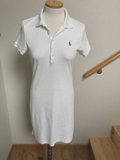 RALPH LAUREN-S/S-WHITE SHIRTDRESS-100% COTTON-STRETCHGREEN-CHEST LOGO-M-EUC