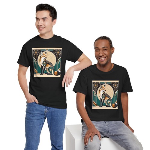 Unisex Adult T Shirt Art Deco Stylized Fox Elegantly Geometric Graphic Tee - Foto 12 di 25