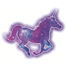 "Love Glitter" Temporary Tattoo, Pink  Purple Unicorn in Galaxy Stars, Sparkles