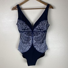 Gottex One Piece Swimsuit Size 12 BUTTERFLY Floral Appliqu  Low Back Blue