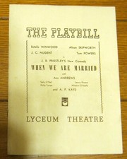 "When We Are Married"  Vintage  Playbill  February 12, 1940   Lyceum Theatre