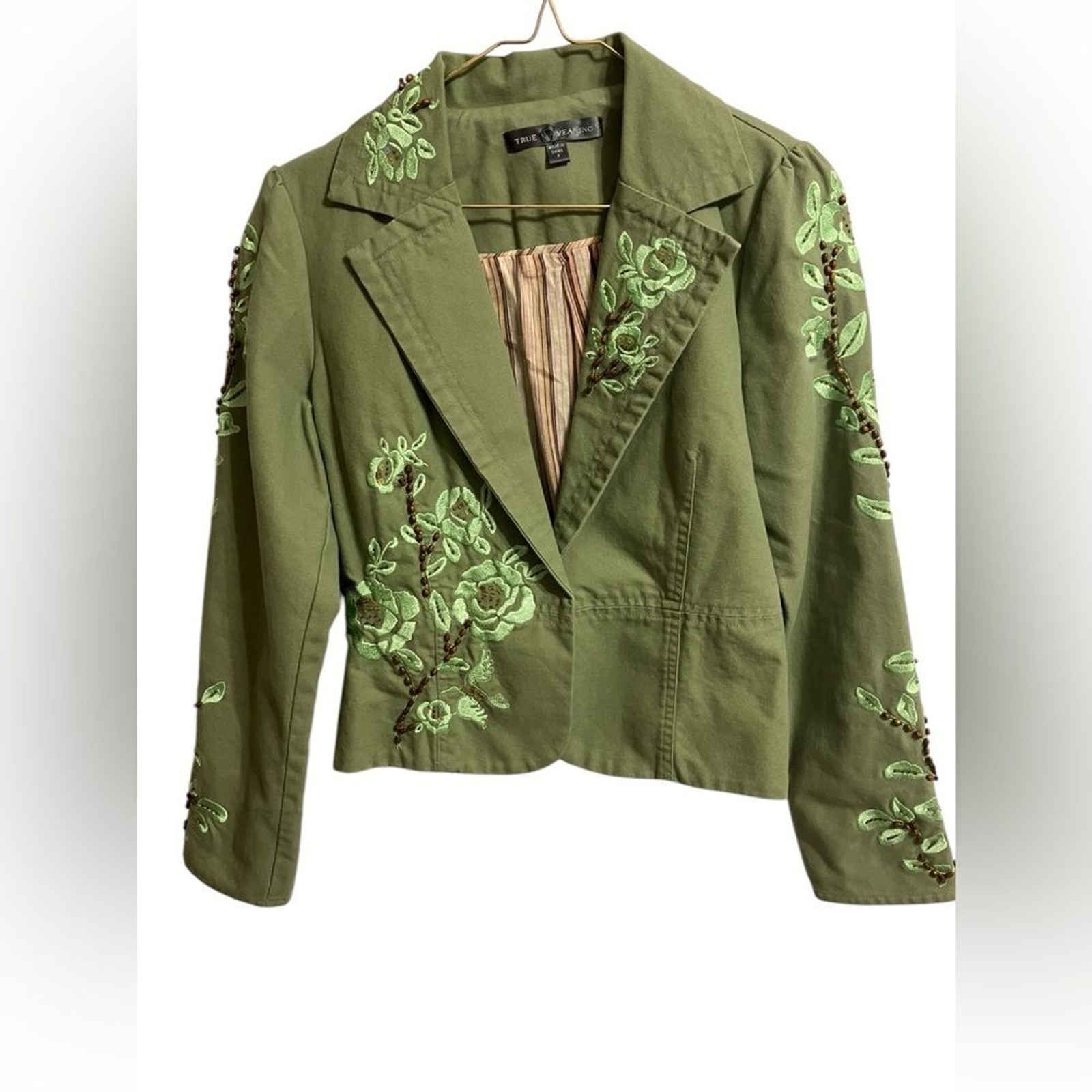Chaqueta Blazer True Meaning Bordada Con Cuentas Mujer Talla 2 Boho Floral Artística