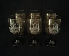 Set of 6 Large (5-7/8"tall) smoked Amber Pfaltzgraff Goblet /Wine Glasses
