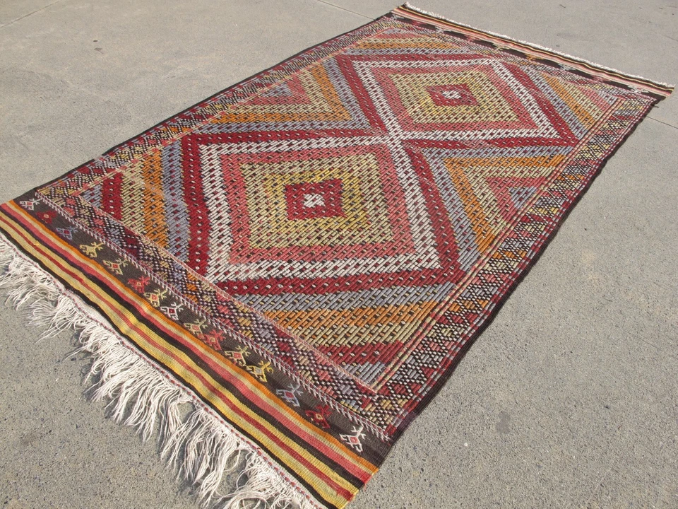 Antigua alfombra Kilim descolorida grande hecha a mano alfombra de lana turca alfombra oriental bohemia Foto 2 de 4