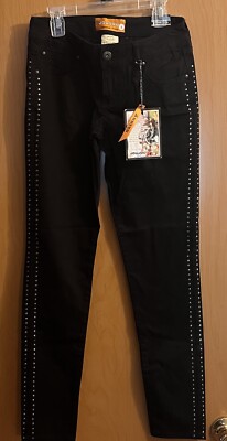 Jou Jou Premium Black Denim  Jeans Size 3  . Beaded Double Row Stripe Down Sides