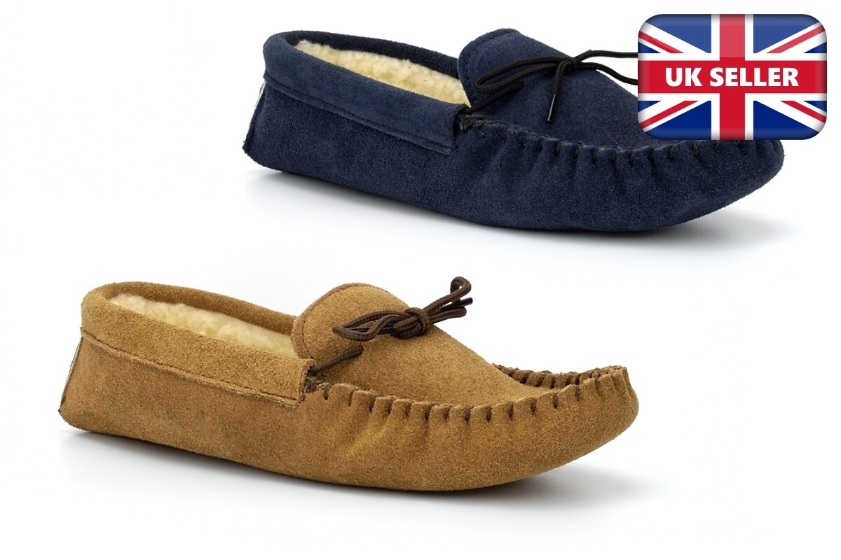 SAOLA Pantofole mocassino in pelle scamosciata da uomo pantofole mocassino suola in vera pelle scamosciata (senza plastica)