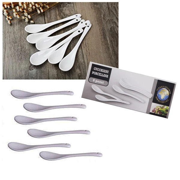 L.B.C. 6 Cucchiaini In Porcellana Bianca 13 Cm Posate Dolce Dessert Caffè Cucina 156