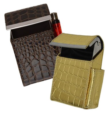 crocs cigarette holder Croc Print Genuine Leather Cigarette Pack Holder Flip-Top Pouch Smoke  Carrying H