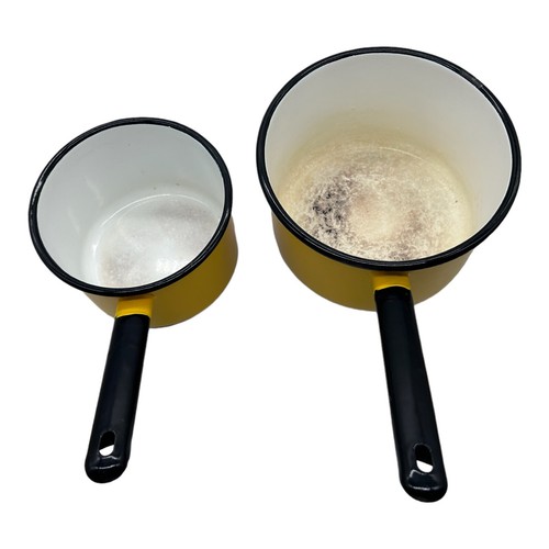 Sartenes para salsa esmaltadas amarillo negro esmalte cocina 1 cuarto y 2,5 cuartos de galón vintage lote de 2 - Imagen 11 de 11