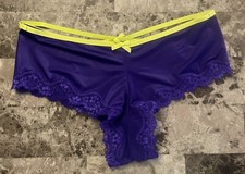 NWT VICTORIA'S SECRET M PURPLE SATIN SMOOTH LACE STRAPPY RARE CHEEKY PANTIES