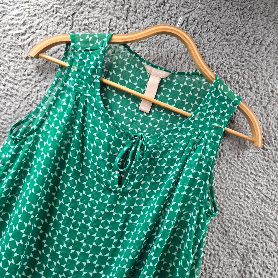 Banana Republis Womens Blouse Top Size S Green Whoite Sheer Sleeveless eBay