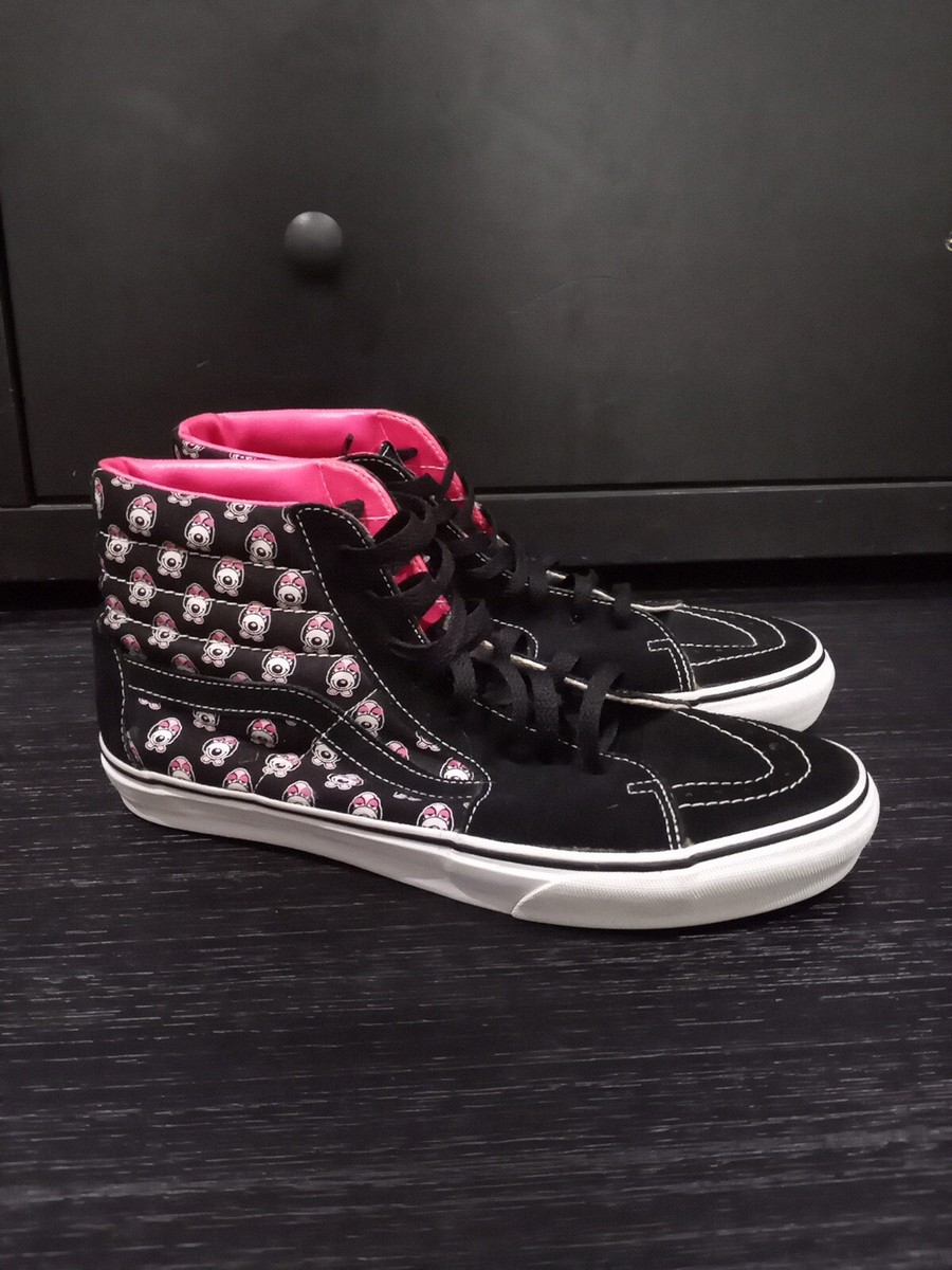 pink and black high top vans