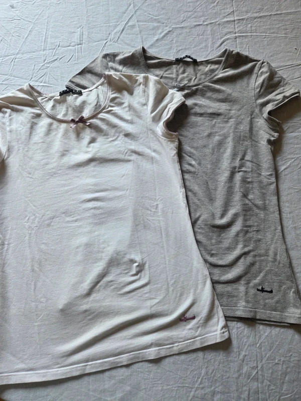 t-shirt aderente Sisley x2 coquette Y2K T-Shirt Set XS/S Grey & White Stretch Co