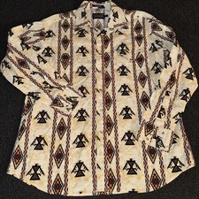 Vtg Panhandle Slim Pearl Snap Men  s Shirt XL White Stripe Azte Indian Cowboy