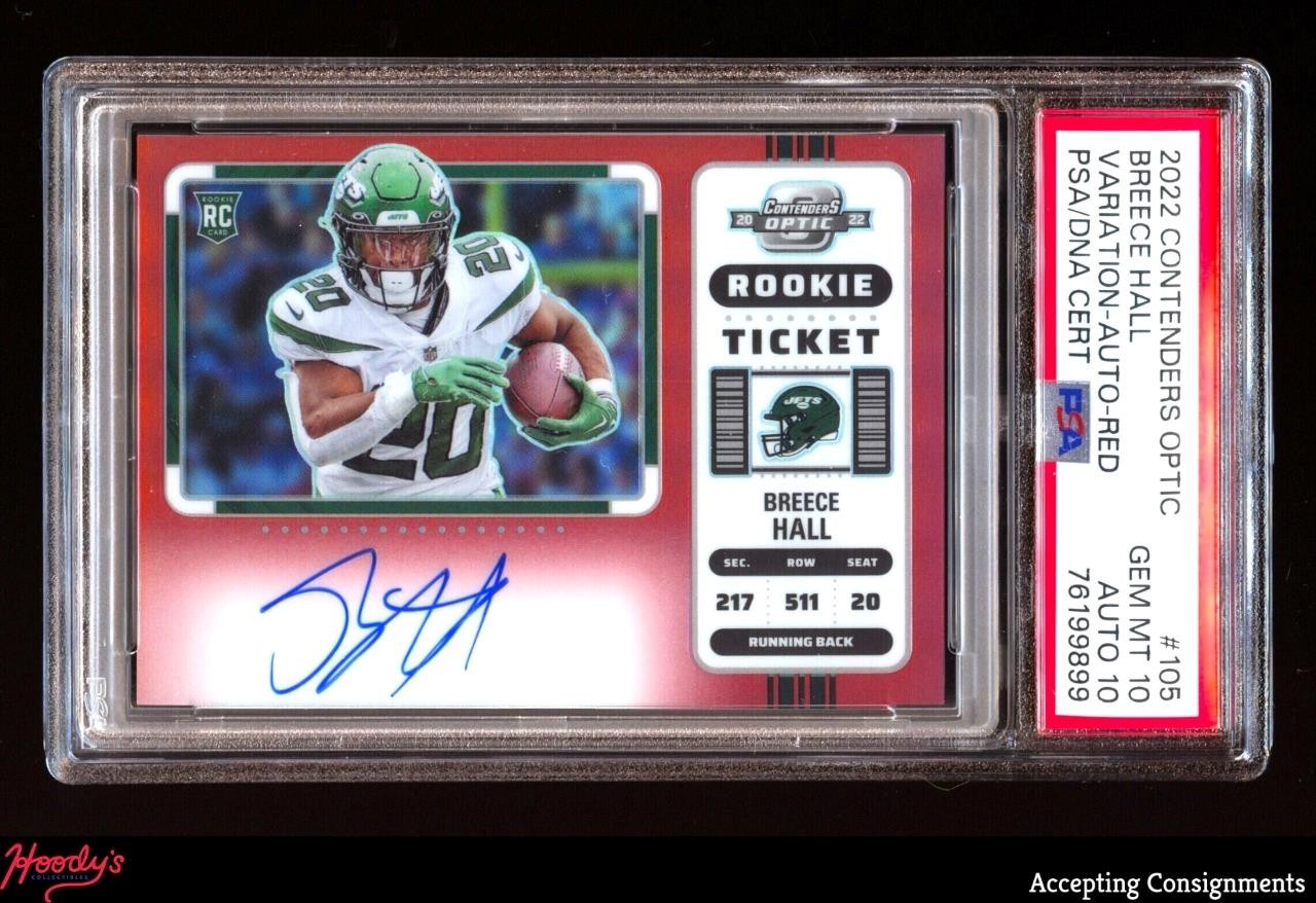 Breece Hall Panini Contenders Optic #105 Variation Autograph Red