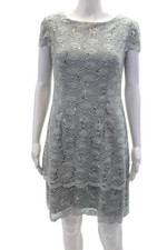Alex Evenings Womens Sequin Embelished Cap Sleeve Pencil Dress Silver Size 8P