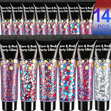 14Pcs Body Glitter Set, 6 Styles Face  Hair Glitter Makeup  Sparkle Sequins Ou