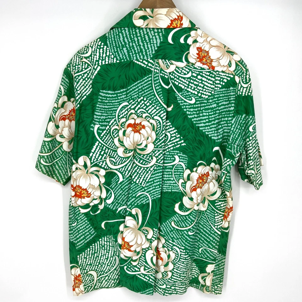 Vintage 70s Hilo Hattie's Made in USA Mens Green Floral Hawaiian Shirt Size L - Image 4 of 4