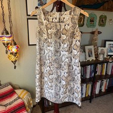 Vintage Dawn Joy Snake Print Beaded Hem Dress USA Made Size 7/8