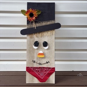 Scarecrow Head Fall Harvest Autumn Halloween Wood Wall Hanging Decor 30x10