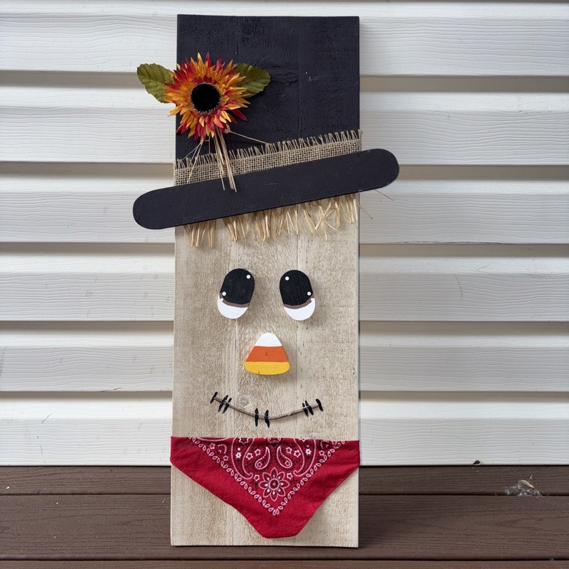 Scarecrow Head Fall Harvest Autumn Halloween Wood Wall Hanging Decor 30x10