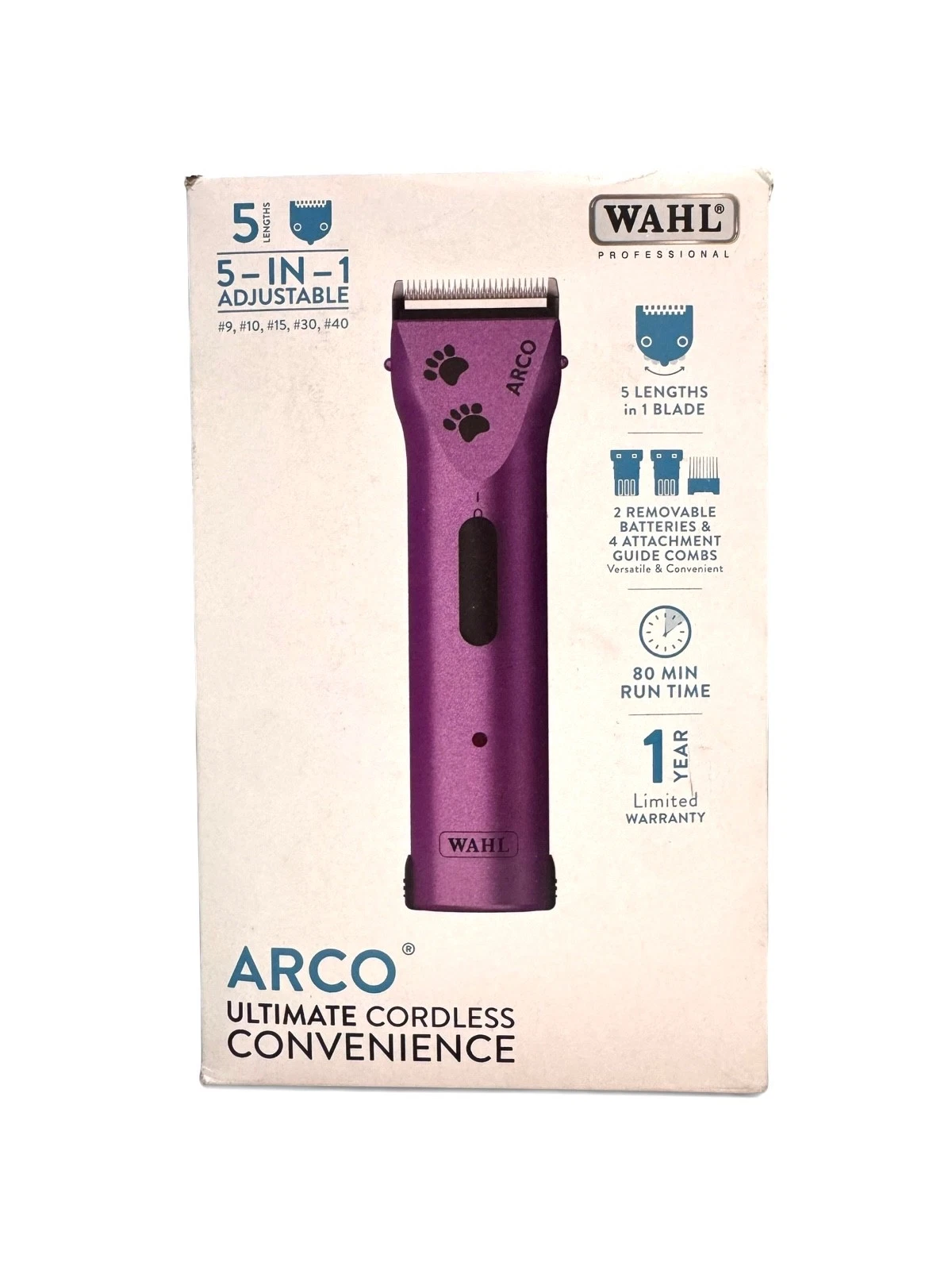 Wahl Arco Cordless Pet Clipper Purple Professional Grooming Kit New