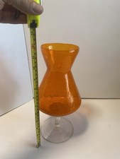 Crackle Glass ￼ Tangerine 🍊 1960s Empoli Glass Vase