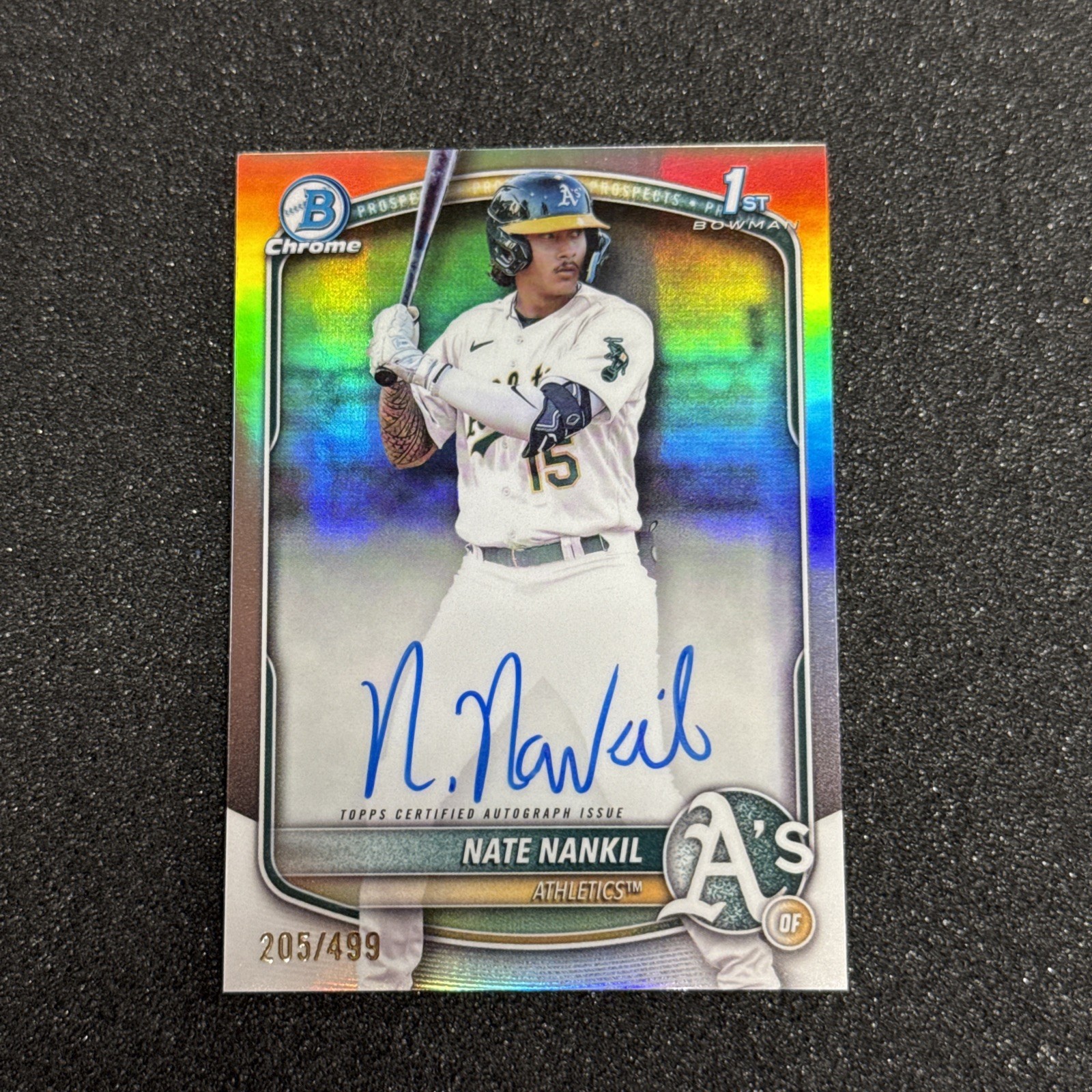 NATE NANKIL 2025 BOWMAN CHROME 1ST AUTOGRAPH REFRACTOR AUTO /499 A’s RC
