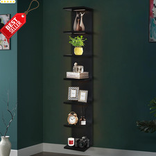 7 Tier Wall Shelf LED 3 Light Modes Remote Control Vertical Storage Black - US