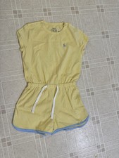 Polo Ralph Lauren Girls 6X Yellow Blue Pony Short Sleeve Romper One Piece