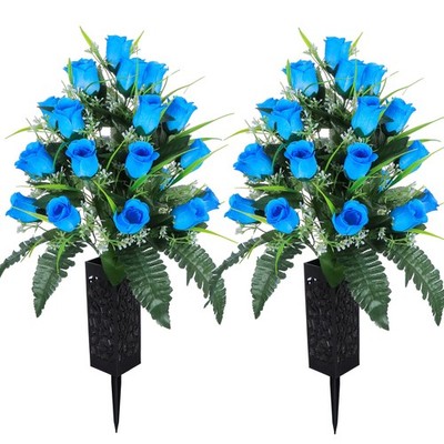 2 Sets Artificial Cemetery Flowers,Outdoor Grave Decorations Roses,Beautiful ...