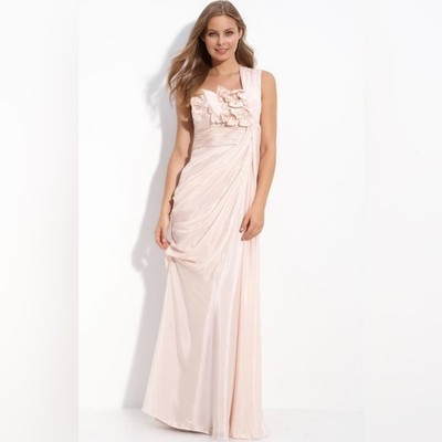 adrianna papell E Live Red Carpet Pink Long One Shoulder Gown Sz 8 Blush Floral