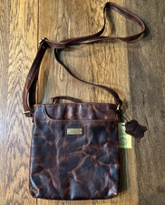 Borsa a tracolla Levogue robusta chic in pelle marrone invecchiata tracolla regolabile etichetta orig